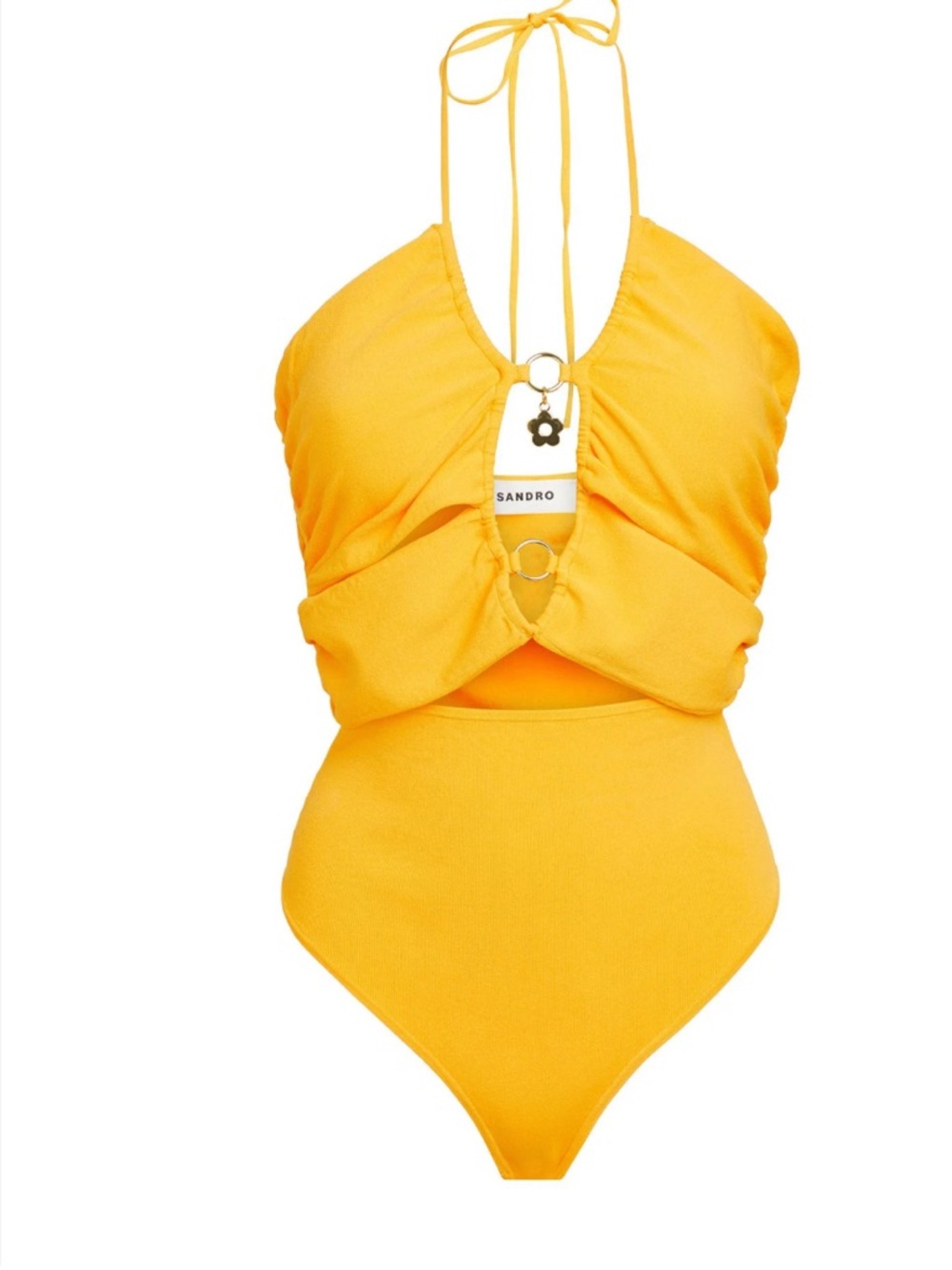 Sandro Yellow Halter Cutout One-Piece